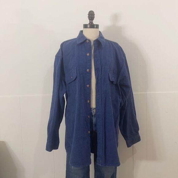 Vintage Dark Blue Flannel Shirt Jacket - Picture 1 of 5